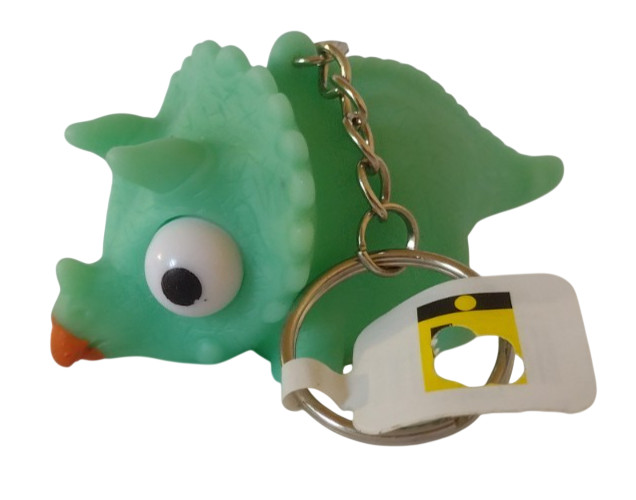 Triceratops Dino Rubber Squeeze Toy Eyes Pop Out Keychain Stress Fidget 3″ Green