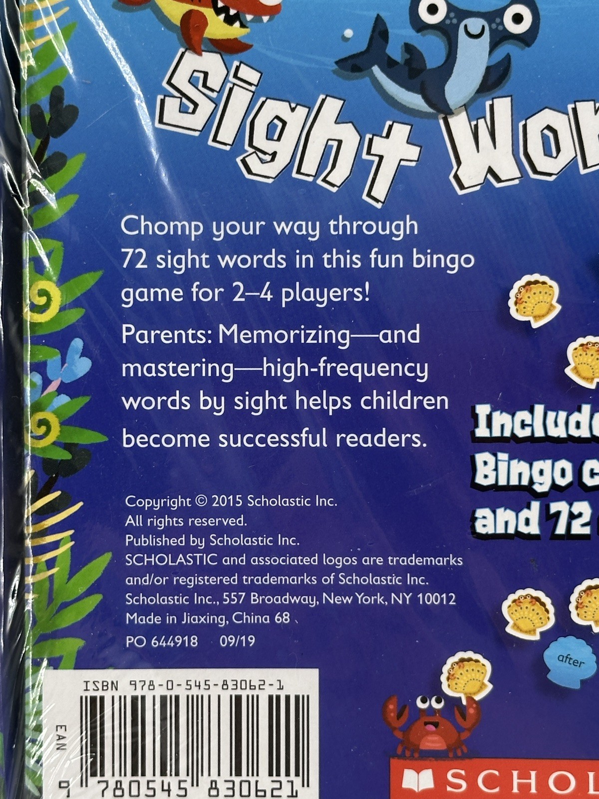 Scholastic Sight 72 Words Bingo Game 2-4 Players Age 5+ Educational SEALED