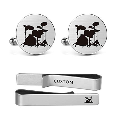 Drum Cufflinks Drum Set Drum Kit Drummer Mens Round Drum Cufflinks & Tie Clip