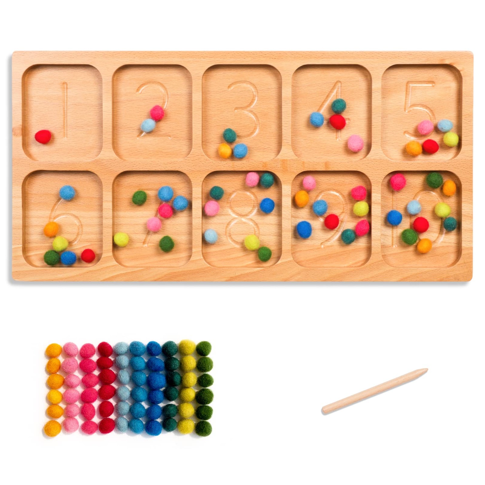 Number Sorting Tray – Wooden Counting, Sorting and Number Tracing Toy – Monte…