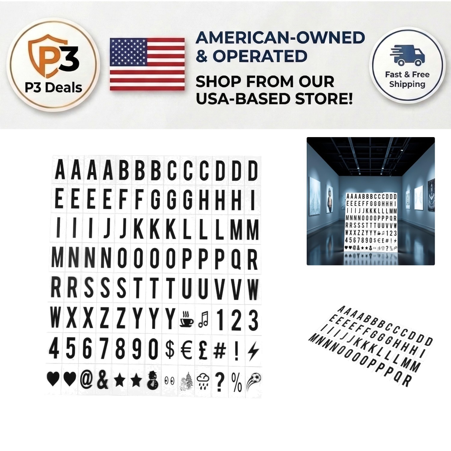 Cinematic Lightbox Customization Set: 4 Durable Black Plastic Letters & Symbols
