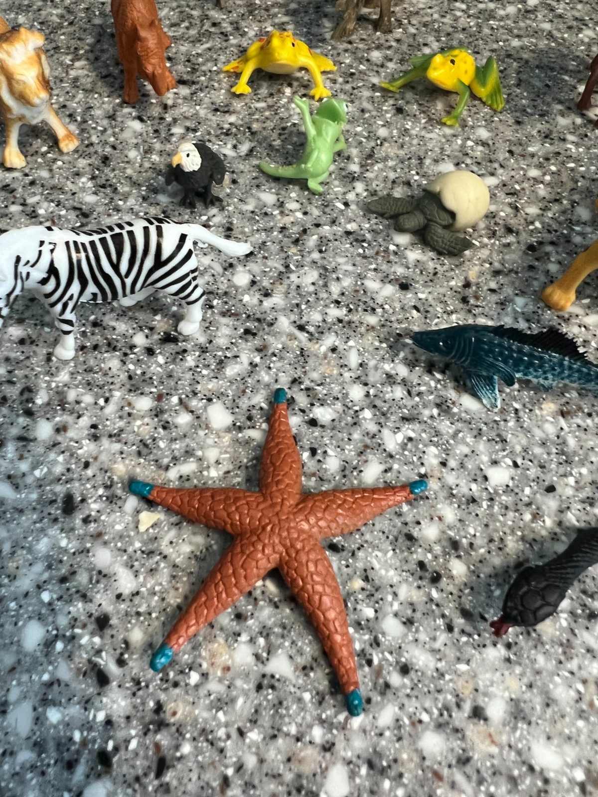 Lot of 16 plastic animal figures snake starfish zebra bald eagle