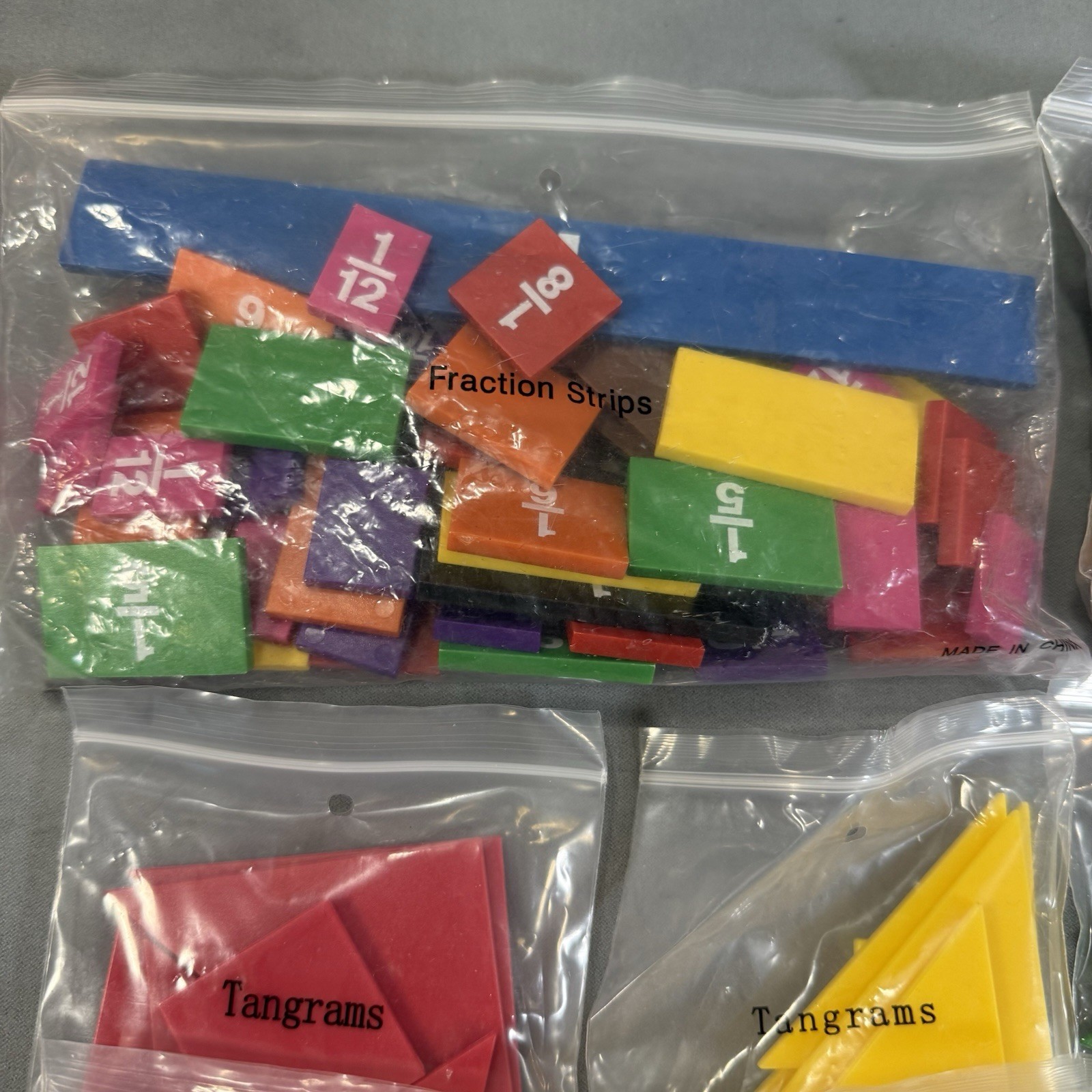 Educational Math Tool Lot Tangrams Fraction Strips Tiles EAI Wooden Number Cubes