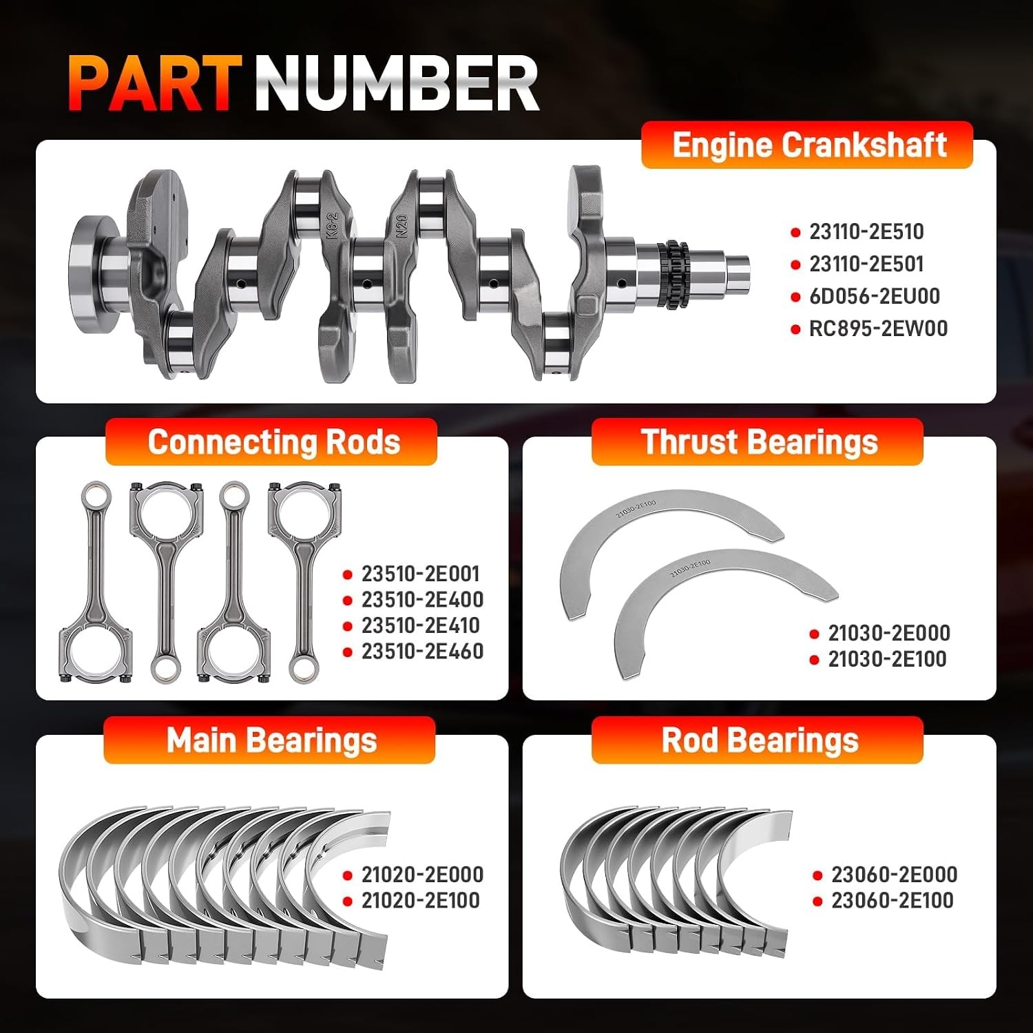 Connecting Rod Bearings Kit For Kia Hyundai 2.0L 2016-2021