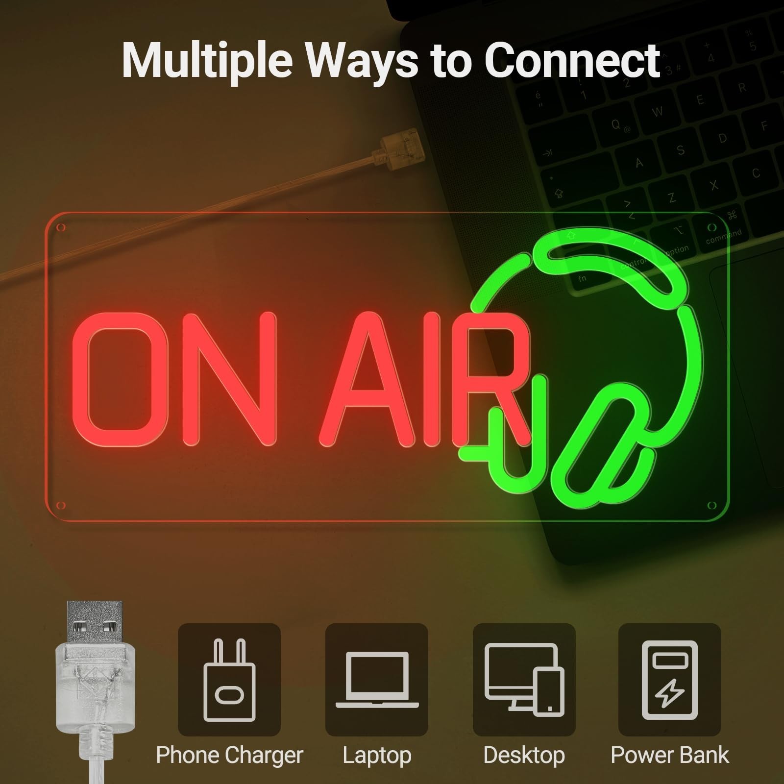 On Air Neon Sign, Red Green Recording Headset LED Neon Light for Live Room, U…