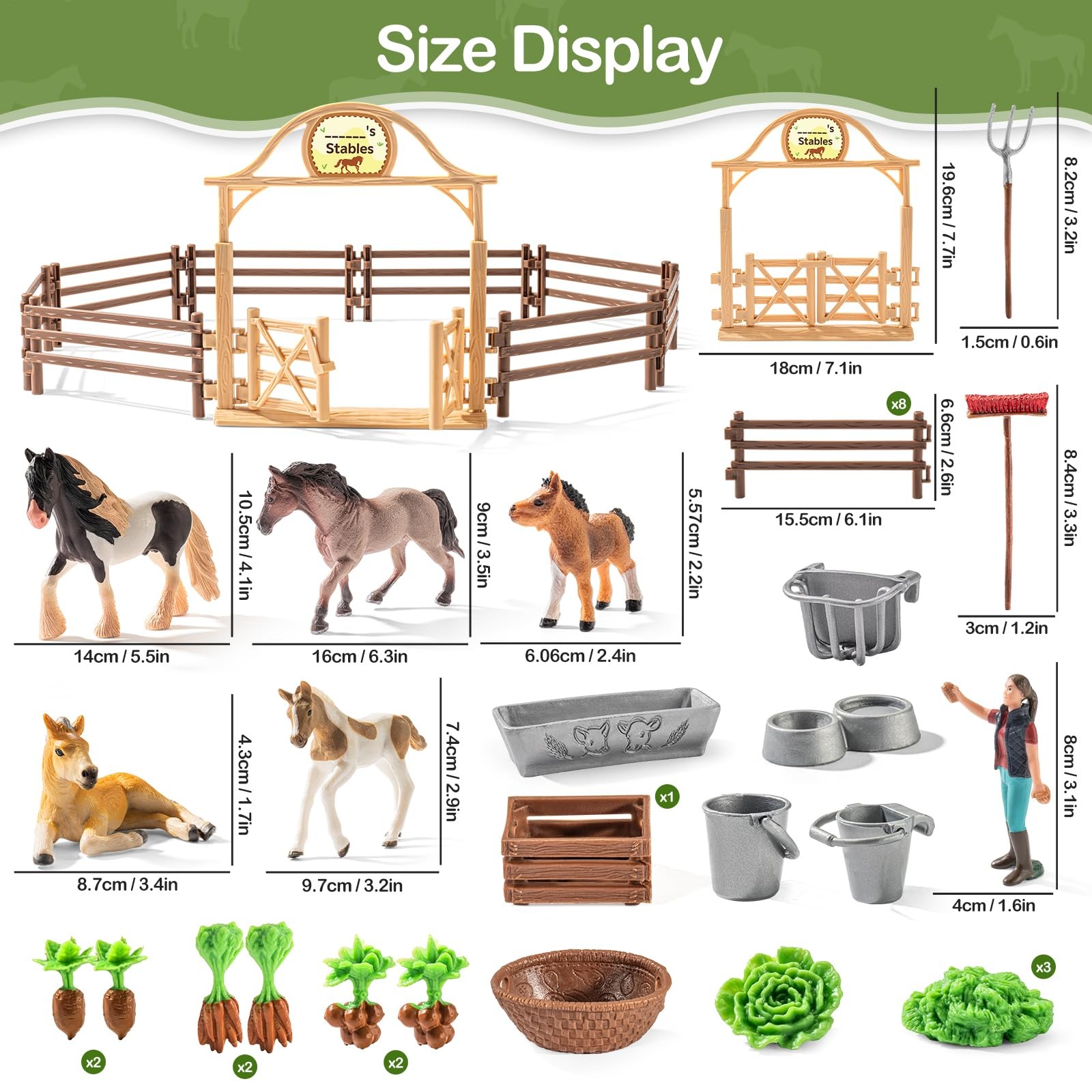 35 PCS Horses Toys Set for Kids, Solid Realistic Horse Stable Playset Barn Toys