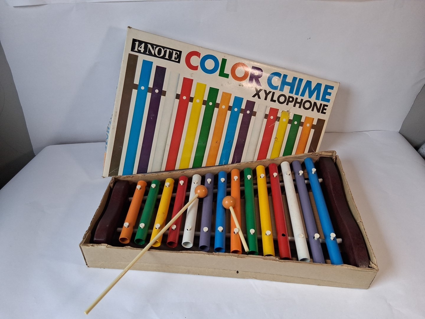 Vtg 1980s 14 Note Color Chime XYLOPHONE Pipes And Mallets