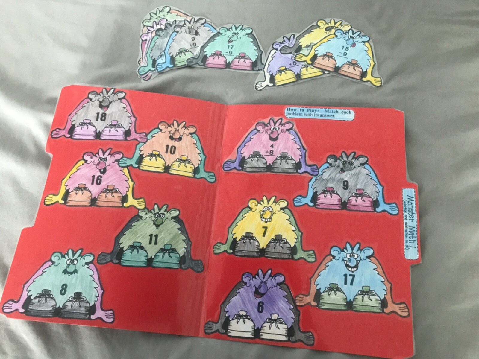 Monster Math! Add subtract 2nd grade math file folder game teacher resources