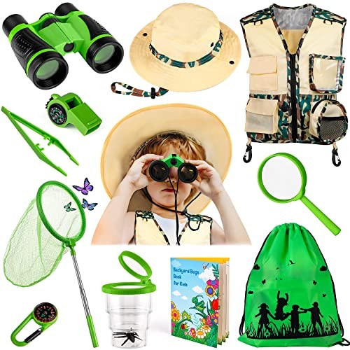 Kids Explorer Kit & Bug Catcher Kit & Safari Costume Kit, Camouflage Green