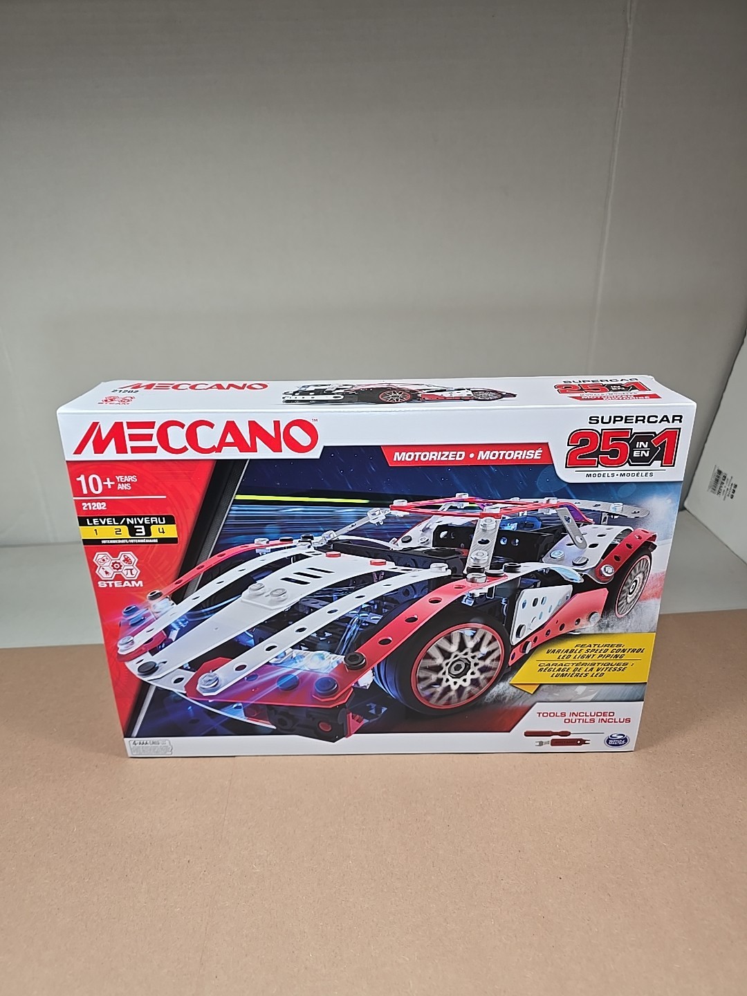 Meccano Supercar 25-in-1 Model 2102 Motorized Vehicle Building Kit 347 Parts