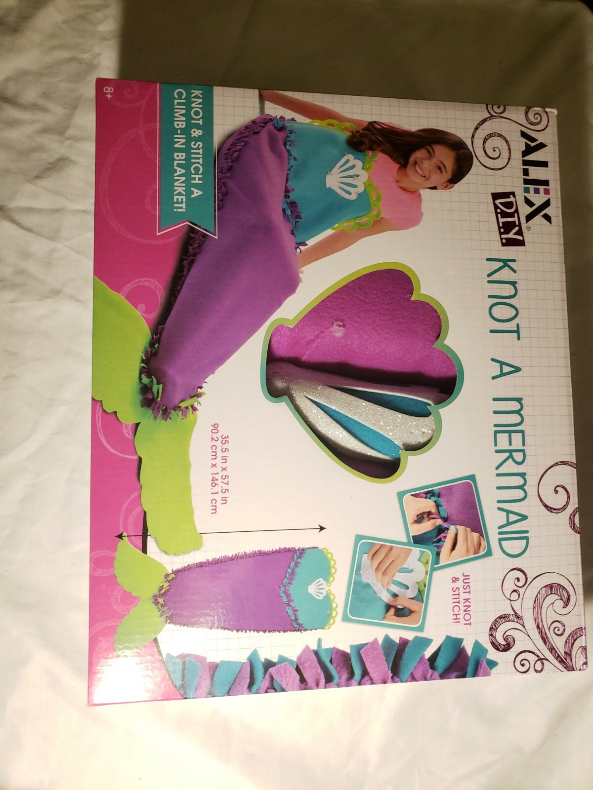 New! Alex DIY Knot-A-Mermaid Blanket Kit One Size Purple/blue/green