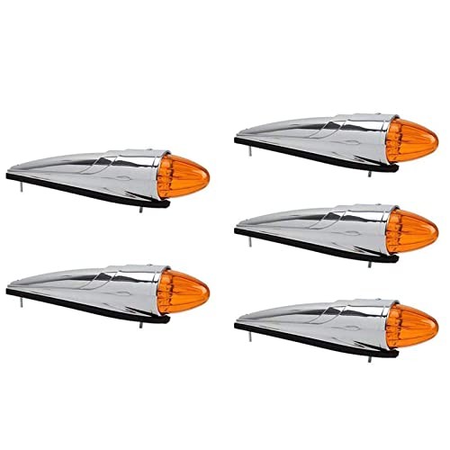 NPAUTO 5pcs Amber Torpedo Cab Marker Lights Chrome 17 LED Truck Roof Lights Top