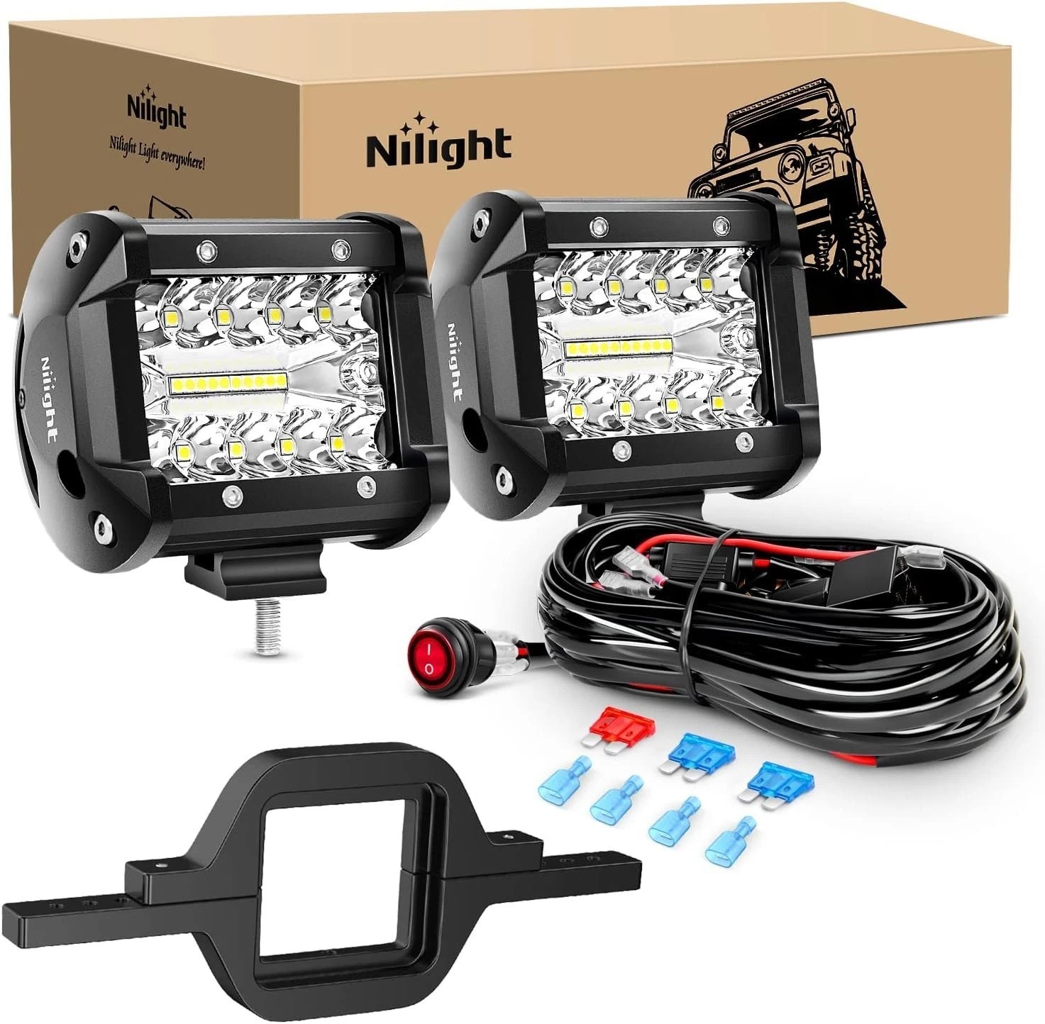 2 Pcs 4 Inch 60W Led Pods with 2 Inch Tow Hitch Mounting Brackets Backup Reve…