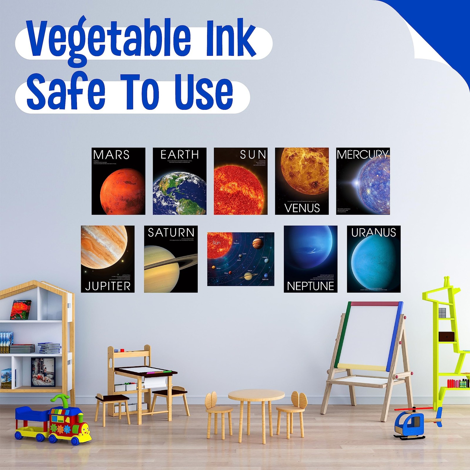 10 Solar System Posters, Early Learning with PET Film, Thick Cardstock Space …