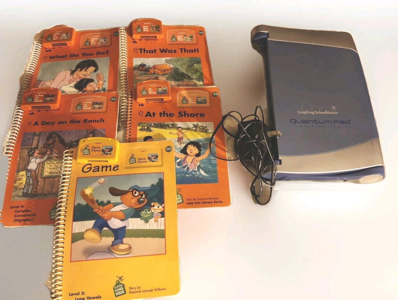 LeapFrog Quantum Pad Schoolhouse System Lot 5 Books Grade 3 – 4 W/ Power Cord