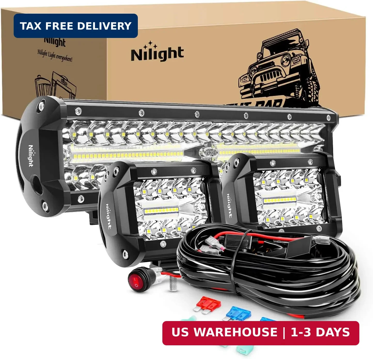 Nilight LED Light Bar Set, 12 Inch 300W Triple Row Spot Flood Combo Work Driving
