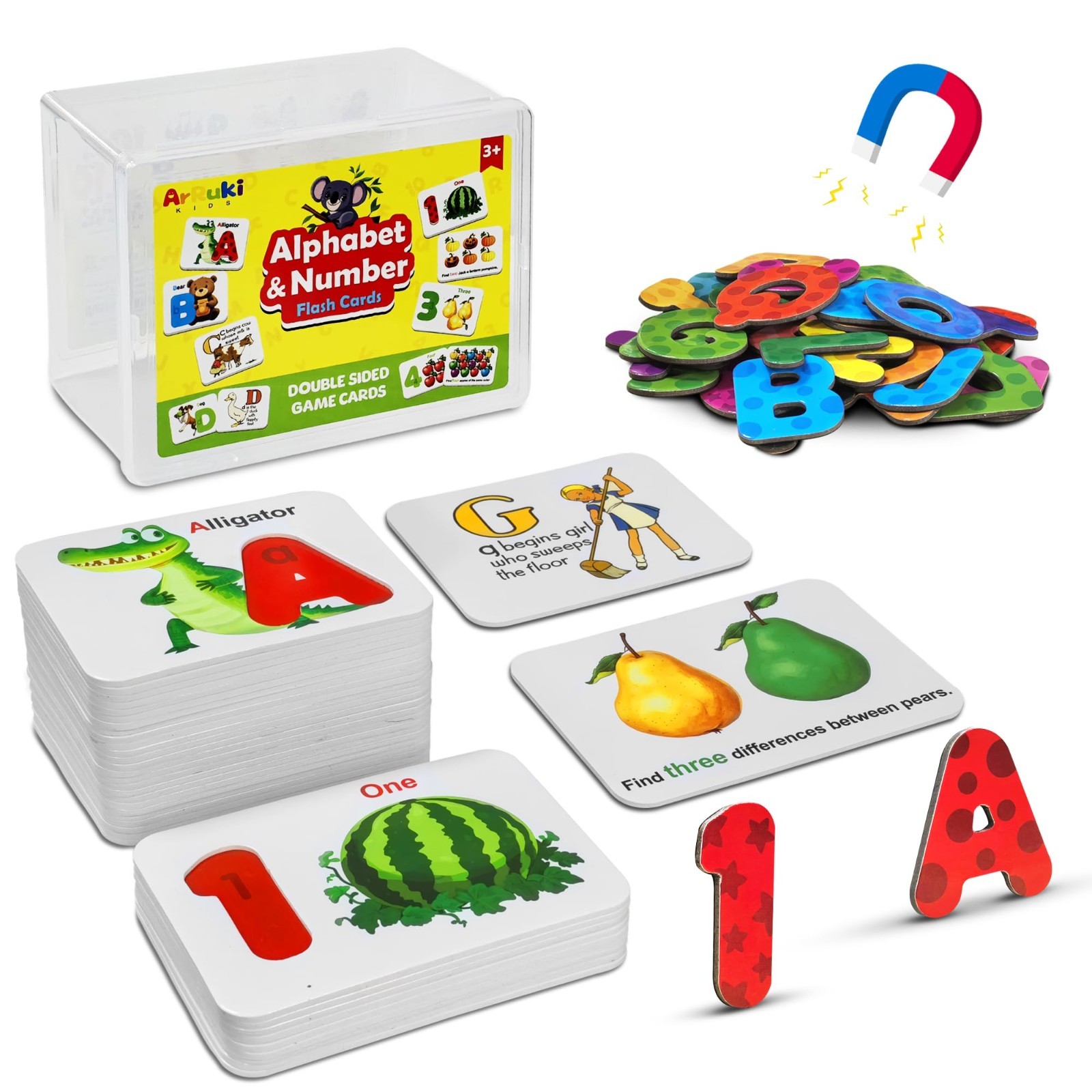 Magnetic Alphabet & Number Flash Cards Set – Montessori Puzzle Games for Kids 3-