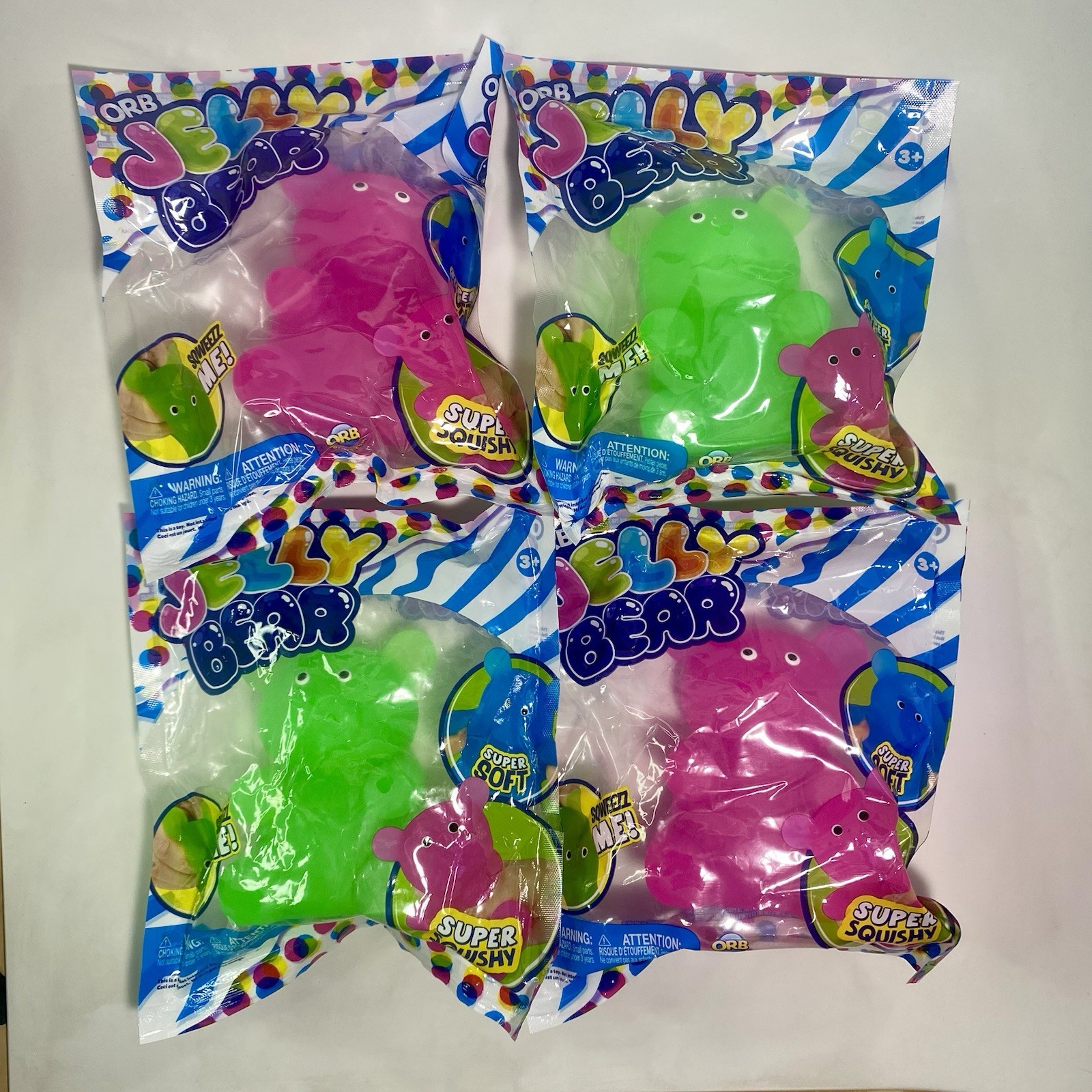 ORB Jelly Bear 5″ Large Squishy Fidget Toy Lot of 4 Pink & Green
