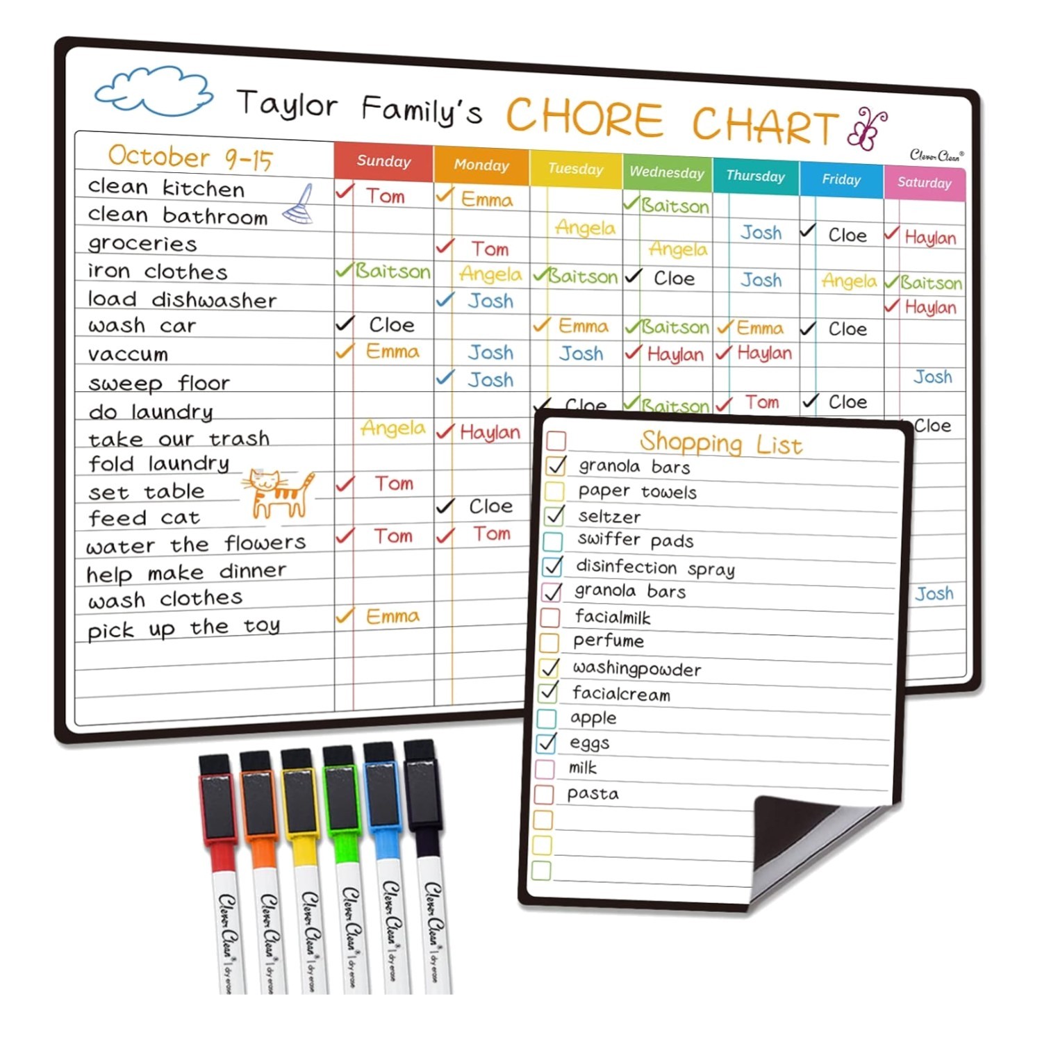 14.5″x11″ Magnetic Chore Chart with Extra Markers – Teach Responsibility Easily