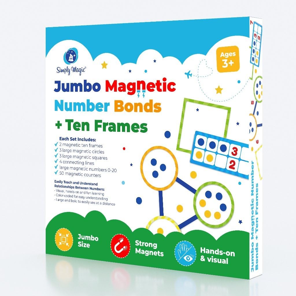 84 PCS Magnetic Number Bonds 24 x 24 cm (9.4 x 9.4 inches), Red, Green, Blue