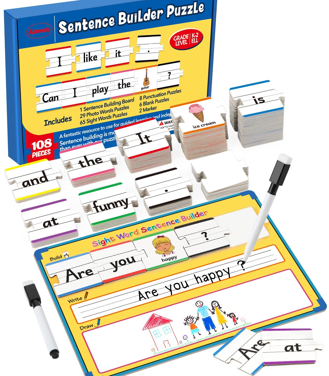 Sentence Building Games,Sight Word Puzzles for Kids Kindergarten 1st 2nd Grad…