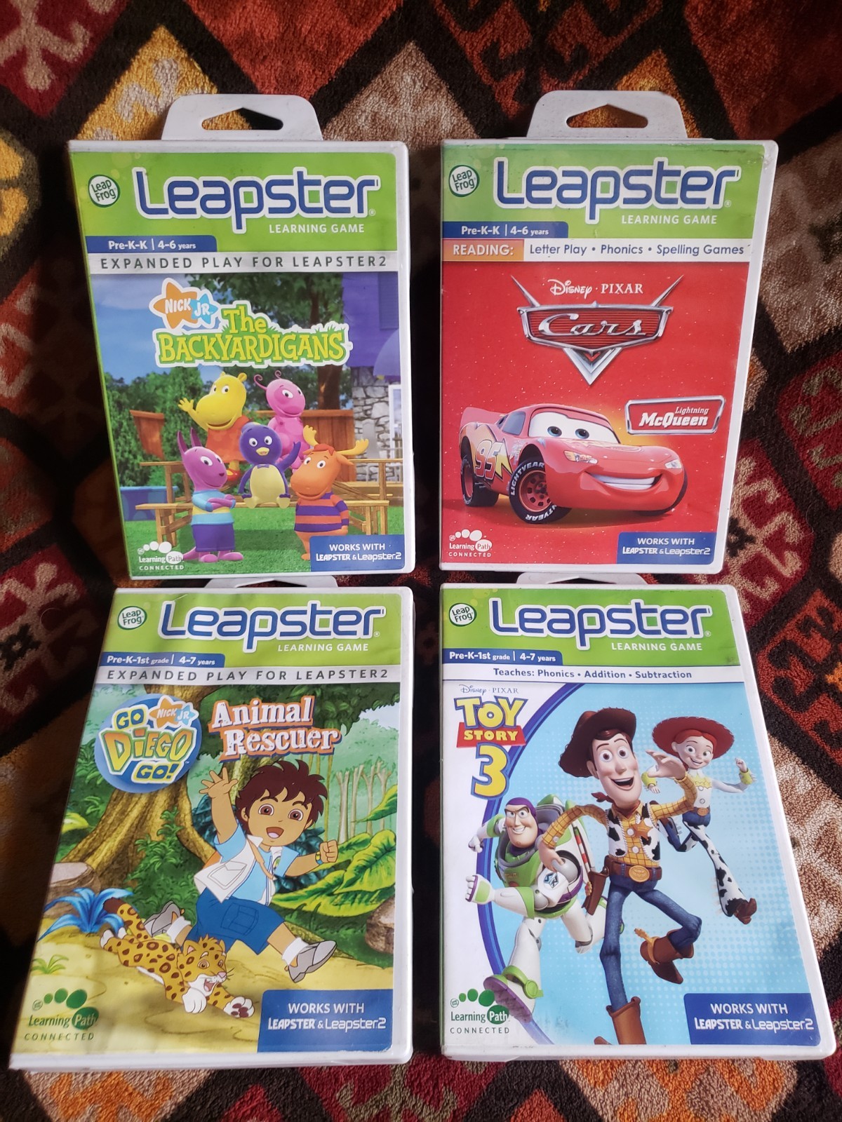 4 Leapster Leap Frog Games Toy Story Backyardigans Cars Go Diego Go Leapfrog