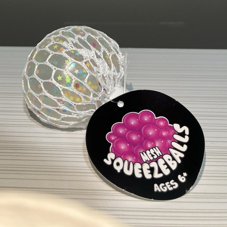 Mesh Squeezeball Tactile Stress Squeeze Toy, Clear/Multicolor, Age 6+
