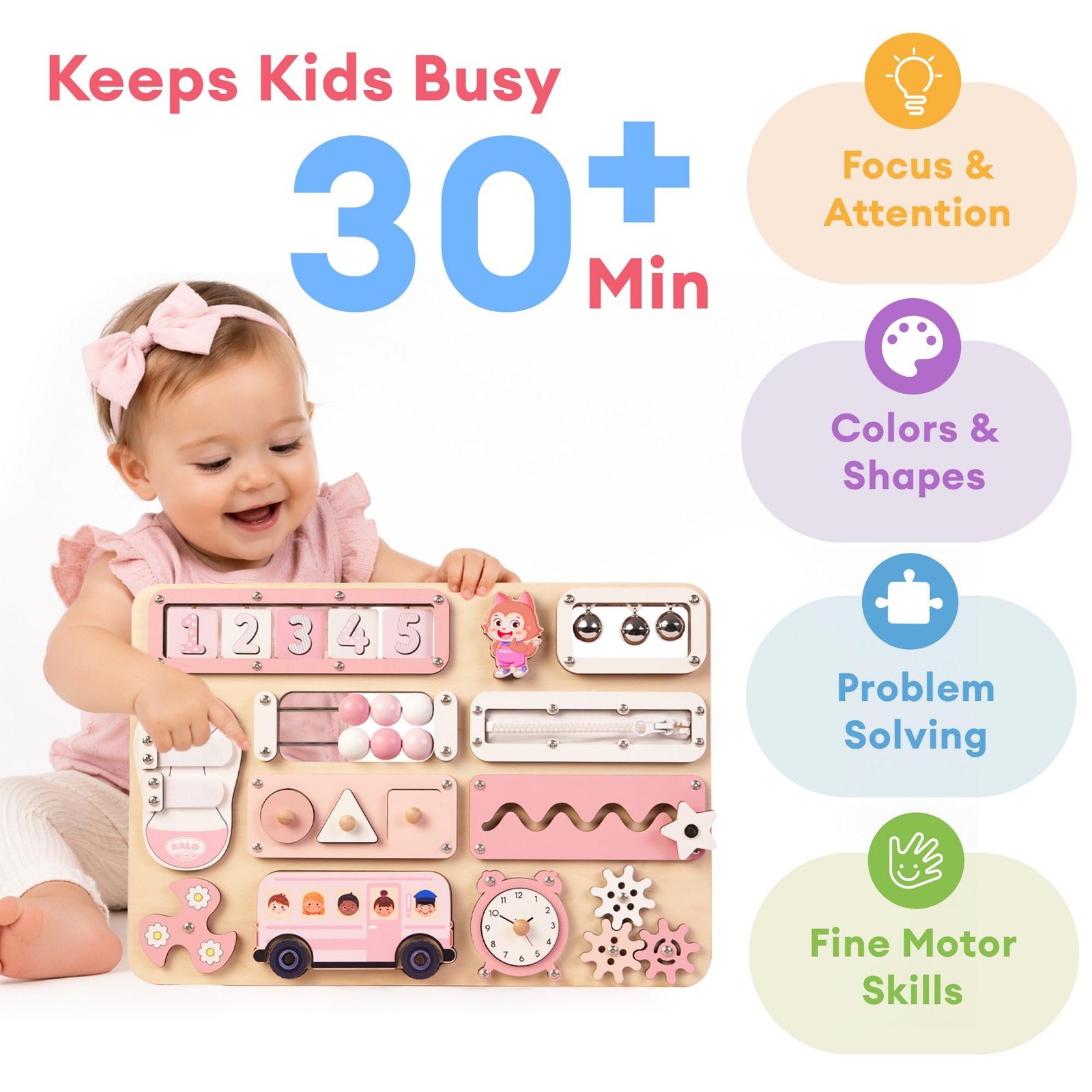 Large Montessori Busy Board for Baby & Toddlers 1-3 — 17-Inch Wooden Sensory …