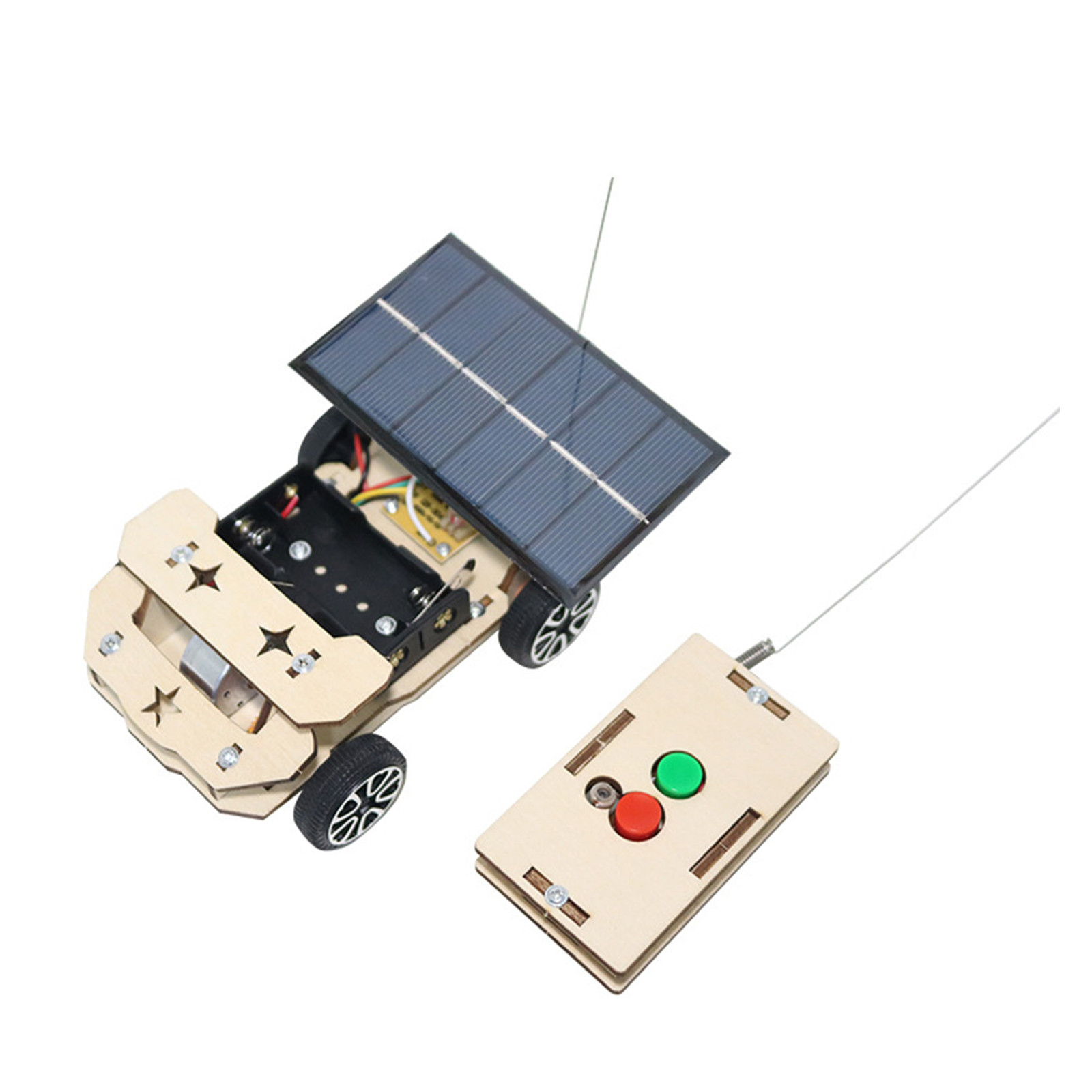Solar Wireless Remote Control Car Model Composite Wood Electric Motor Building