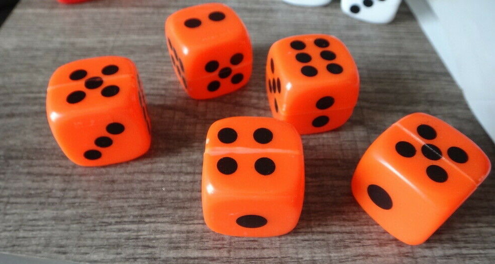 5 Orange & Black 1″ Square Hollow Hard Plastic Dice use for Games Math Counting