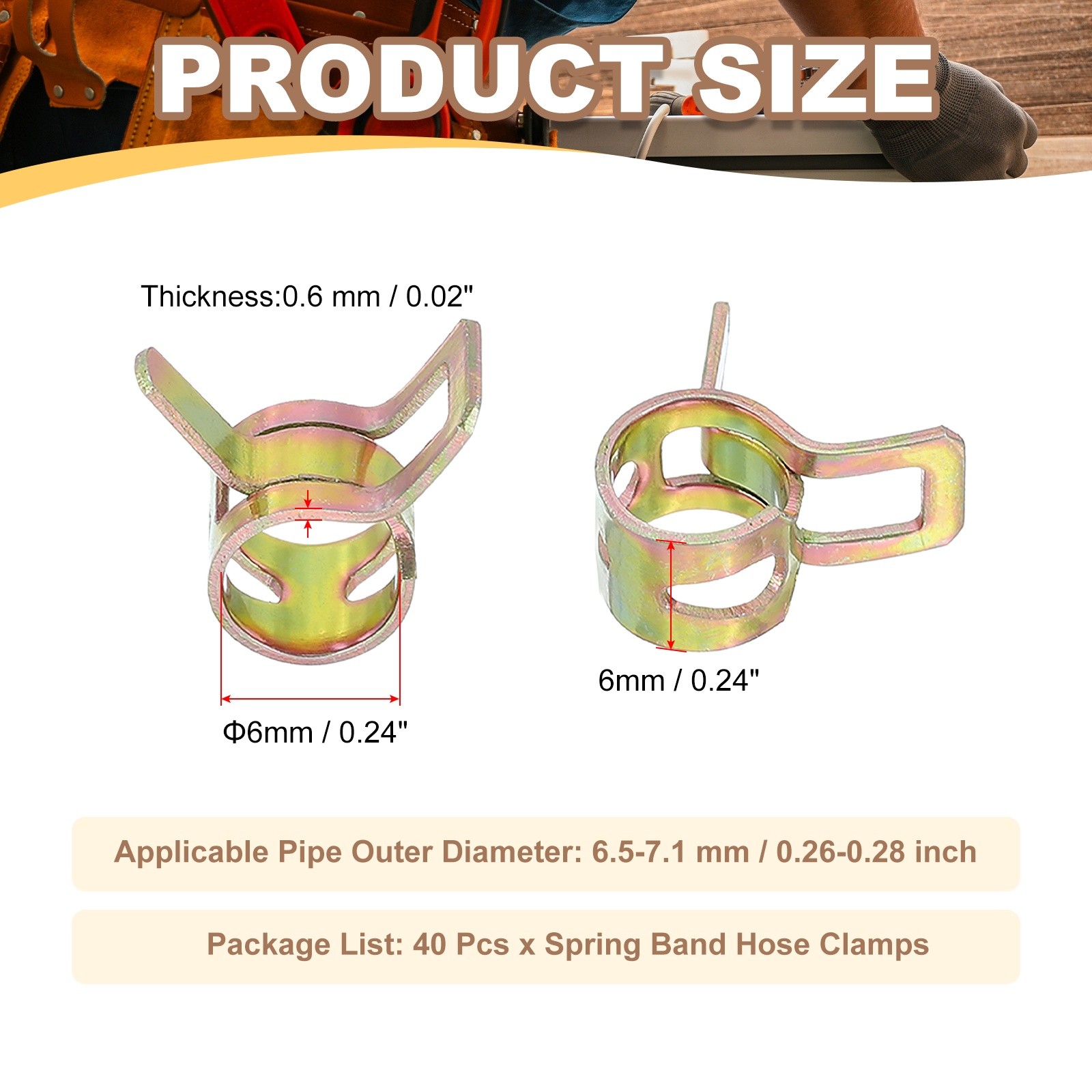 40 Pcs Spring Band Hose Clamps for 6.5-7.1mm OD 0.2″(6mm) ID Multicolored