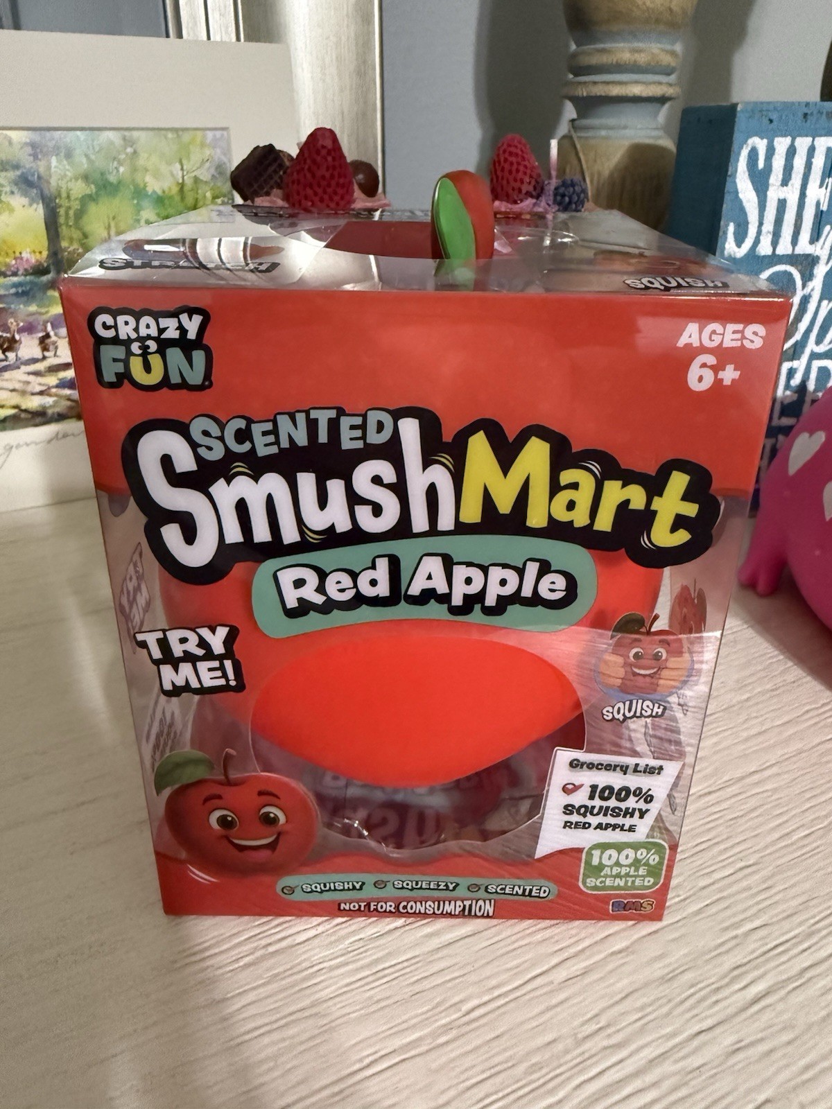 Crazy Fun SmushMart Scented Red Apple Squishy Squeeze Toy Ages 6+ NEW Squishy