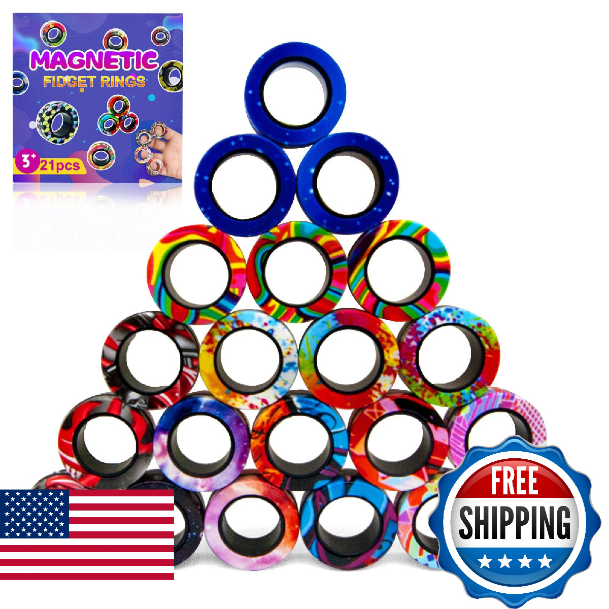 21 Pcs Magnetic Rings Fidget Toys Set Easter Decorations Basket Stuffers for Kid