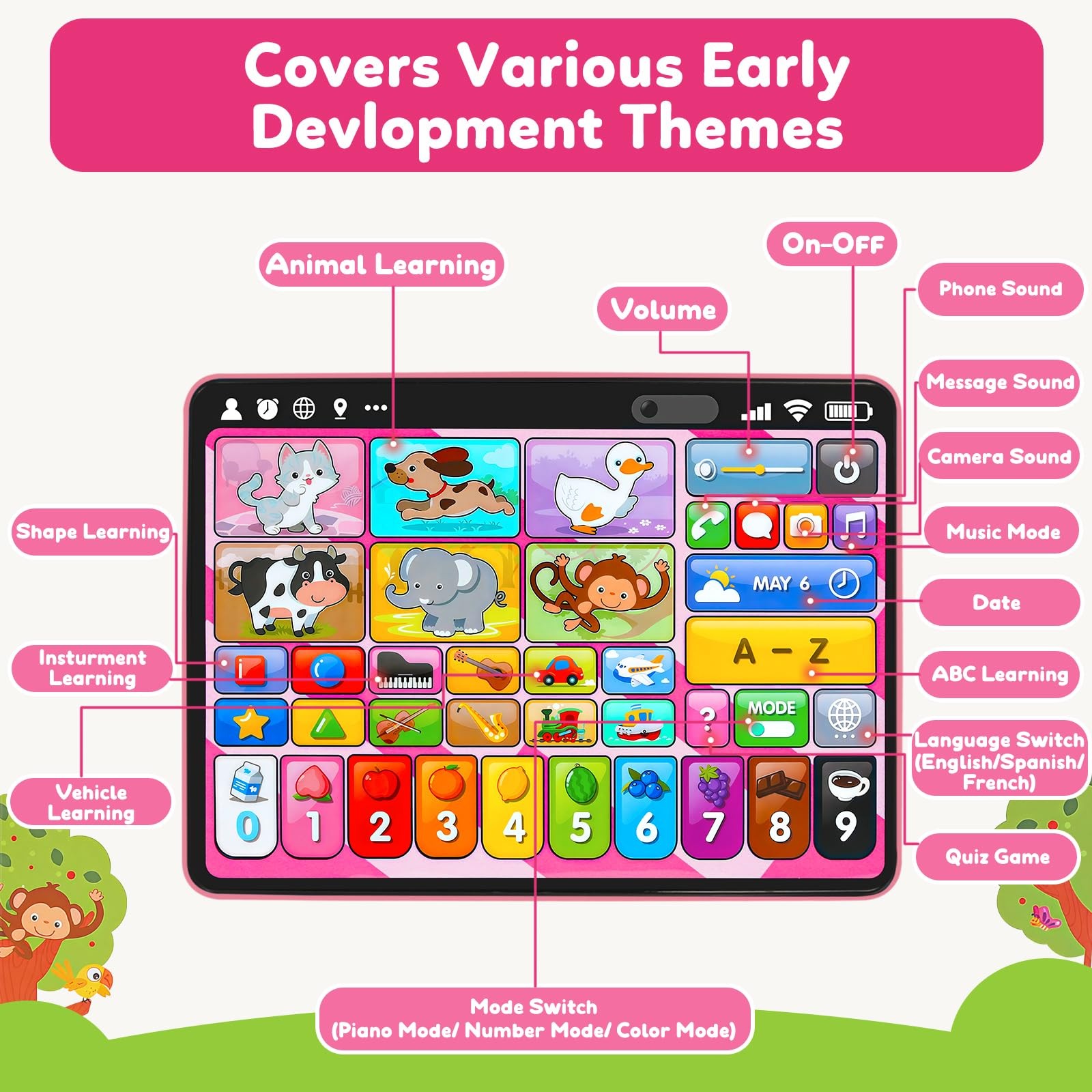 Trilingual Learning Toy Tablet with Music & Sound, Montessori Speech Therapy …