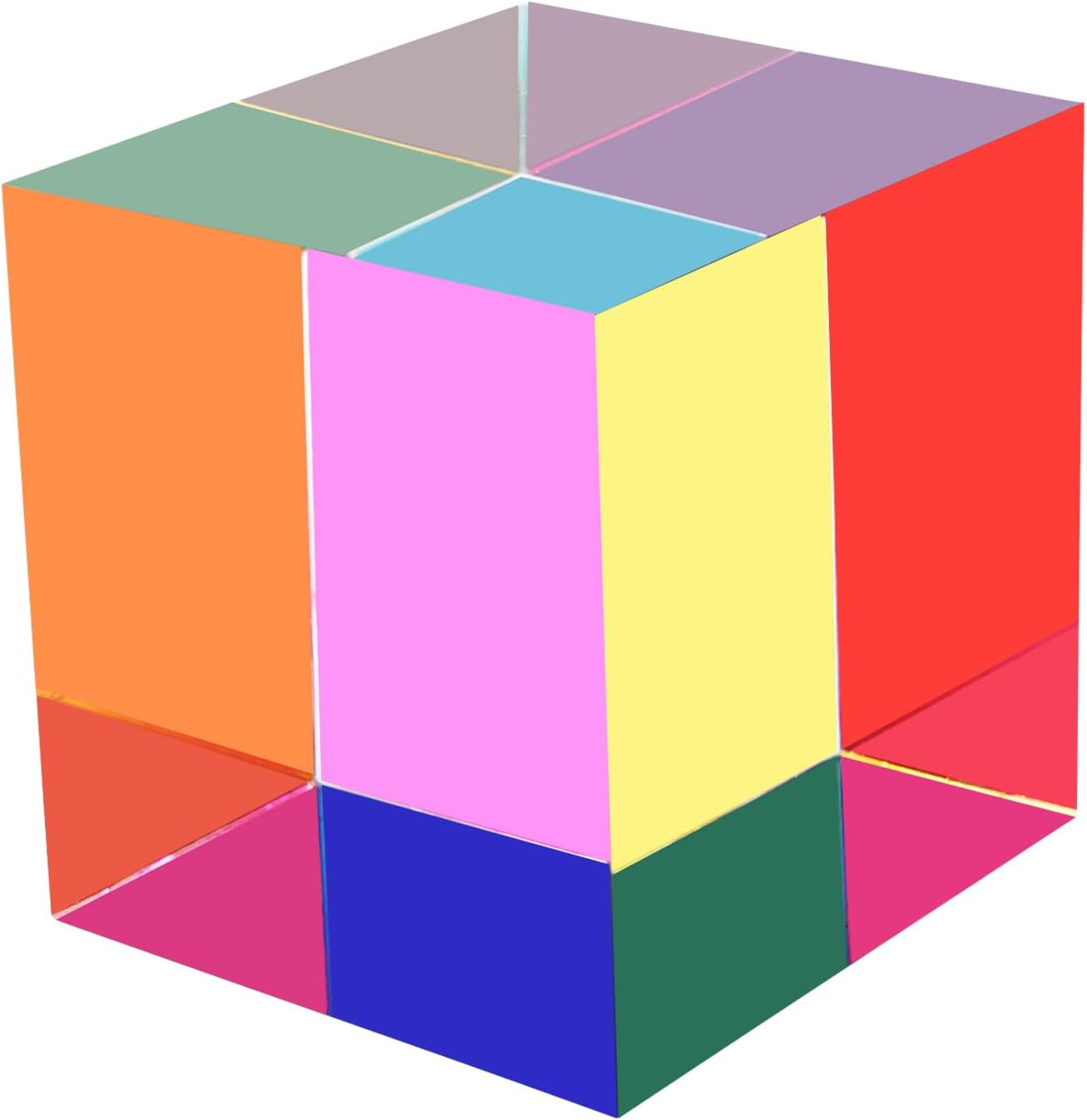 CMY Color Cube, 2.75 Inch (70Mm) Mixing CMYK Cube, Colorful Magic Acrylic Prism