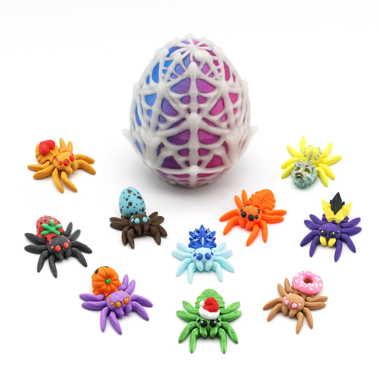 3D Printed Spider Egg with 10 Unique Spiders Inside, 3D Printed Animals Fidge…