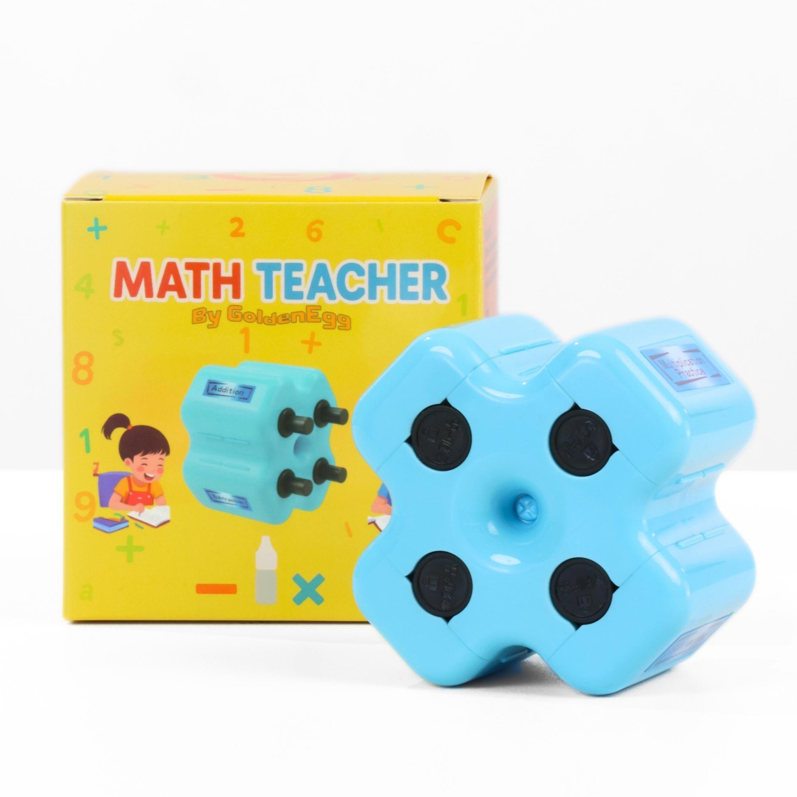 GoldenEgg Math Teacher 4-in-1 Stamp Roller for Kids Ages 5-10 (SKY BLUE)