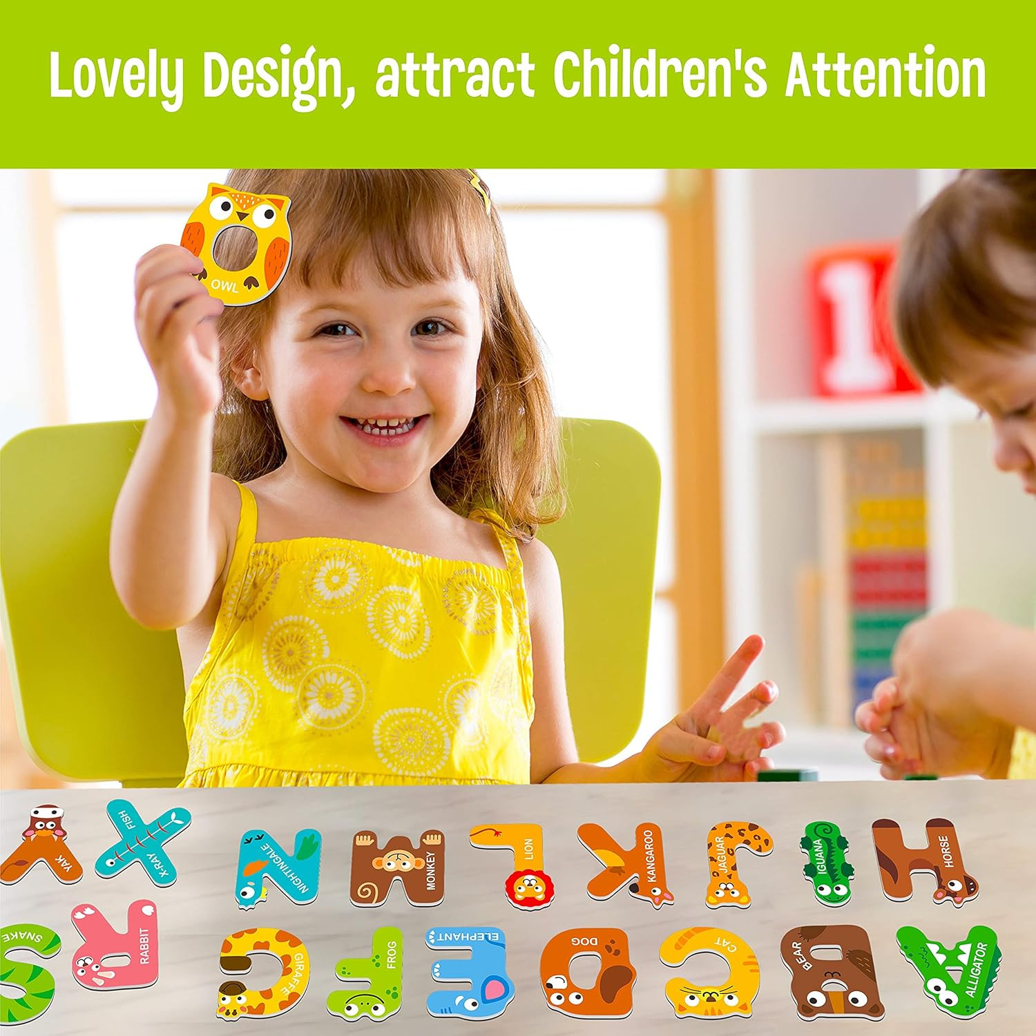 Large Size Magnetic Letters, Cute Animal Alphabet ABC Magnets for Fridge Colorfu