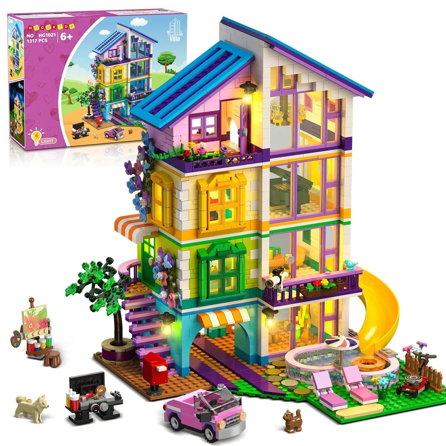 Girls House Building Set with LED Light – 1317 PCS Friends Villa Blo…