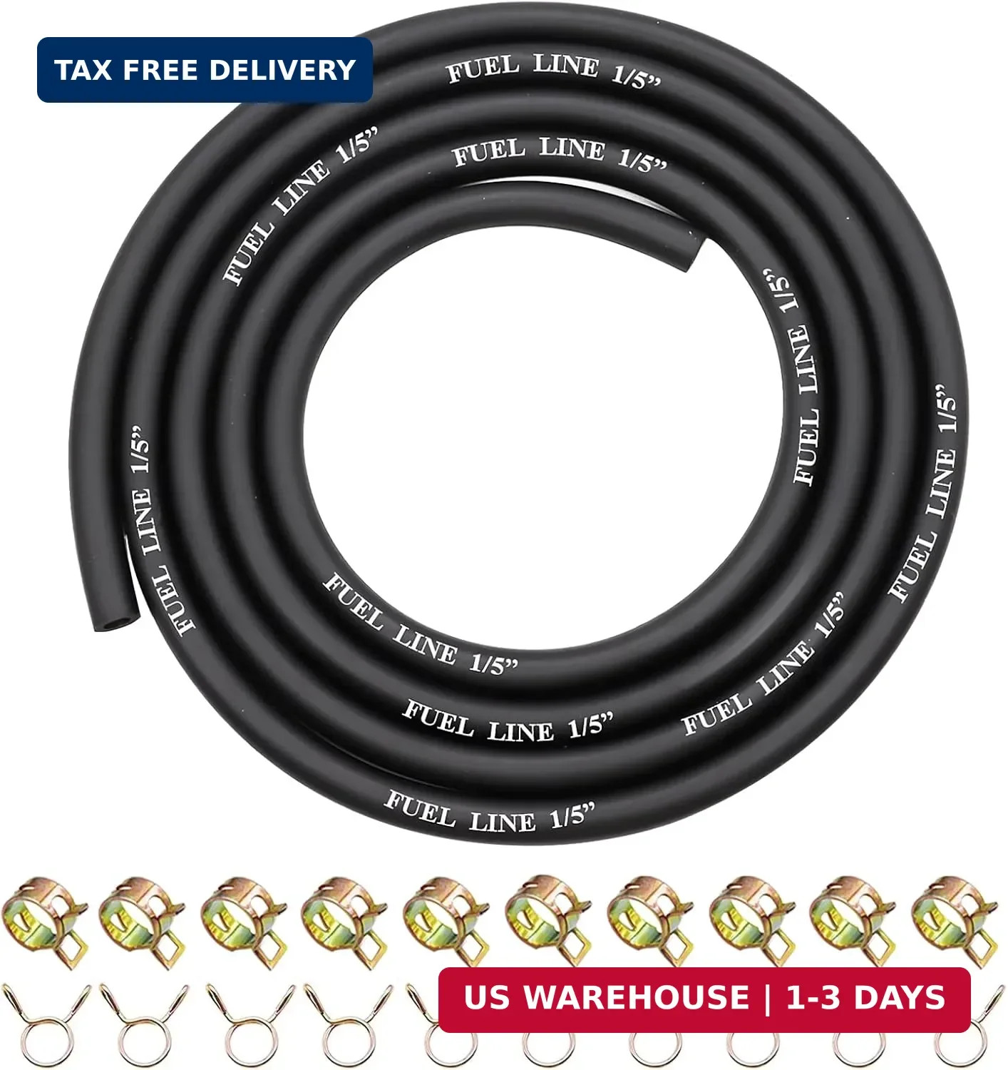 6 Feet 1/5 Inch ID Fuel Line with 20Pcs Hose Clamps,5.5mm Gas Tube Fuel Hose for