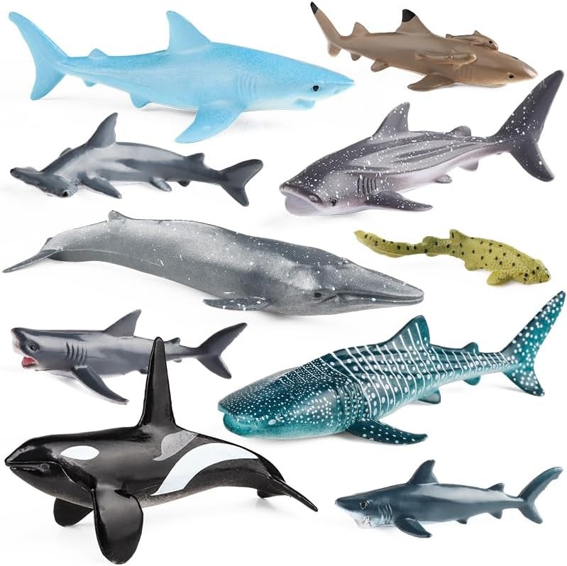 Realistic Sea Animal Figurines Set 10pcs Ocean Toys Whale Shark Jellyfish