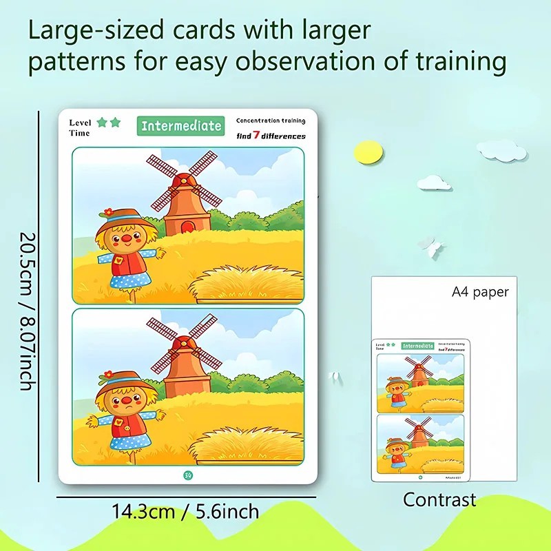 Find the Difference Game Kids Reusable Erasable Puzzle Concentration Toy.