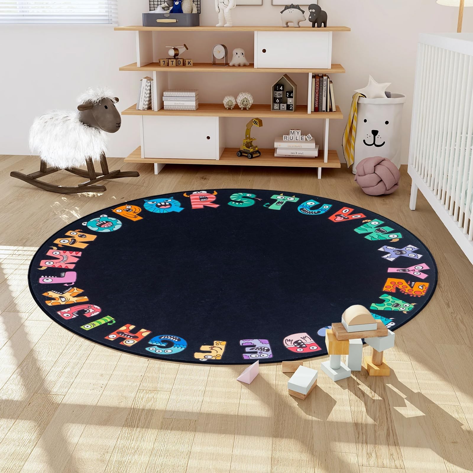 ABC Alphabet Rug for Kids, Classroom Playmat 5ft Non-Slip Circle Rugs for pla…
