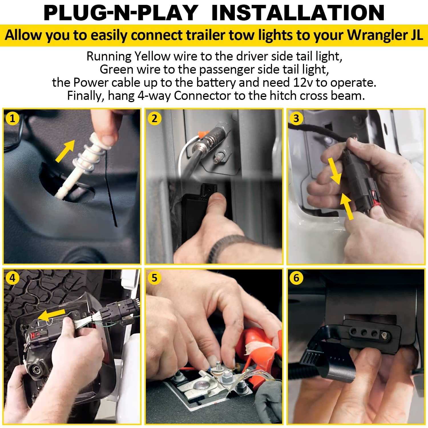 4-Pin Trailer Plug & Play Tow Hitch Wiring Harness fit for Jeep Wrangler Unli…
