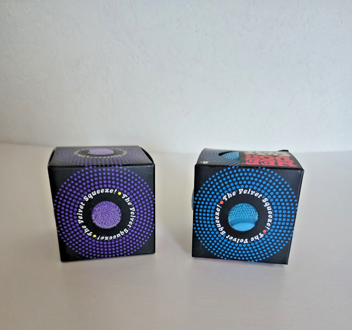 Needoh Fuzzball Lot 2 Blue & Purple Squishy Balls The Velvet Squeeze !