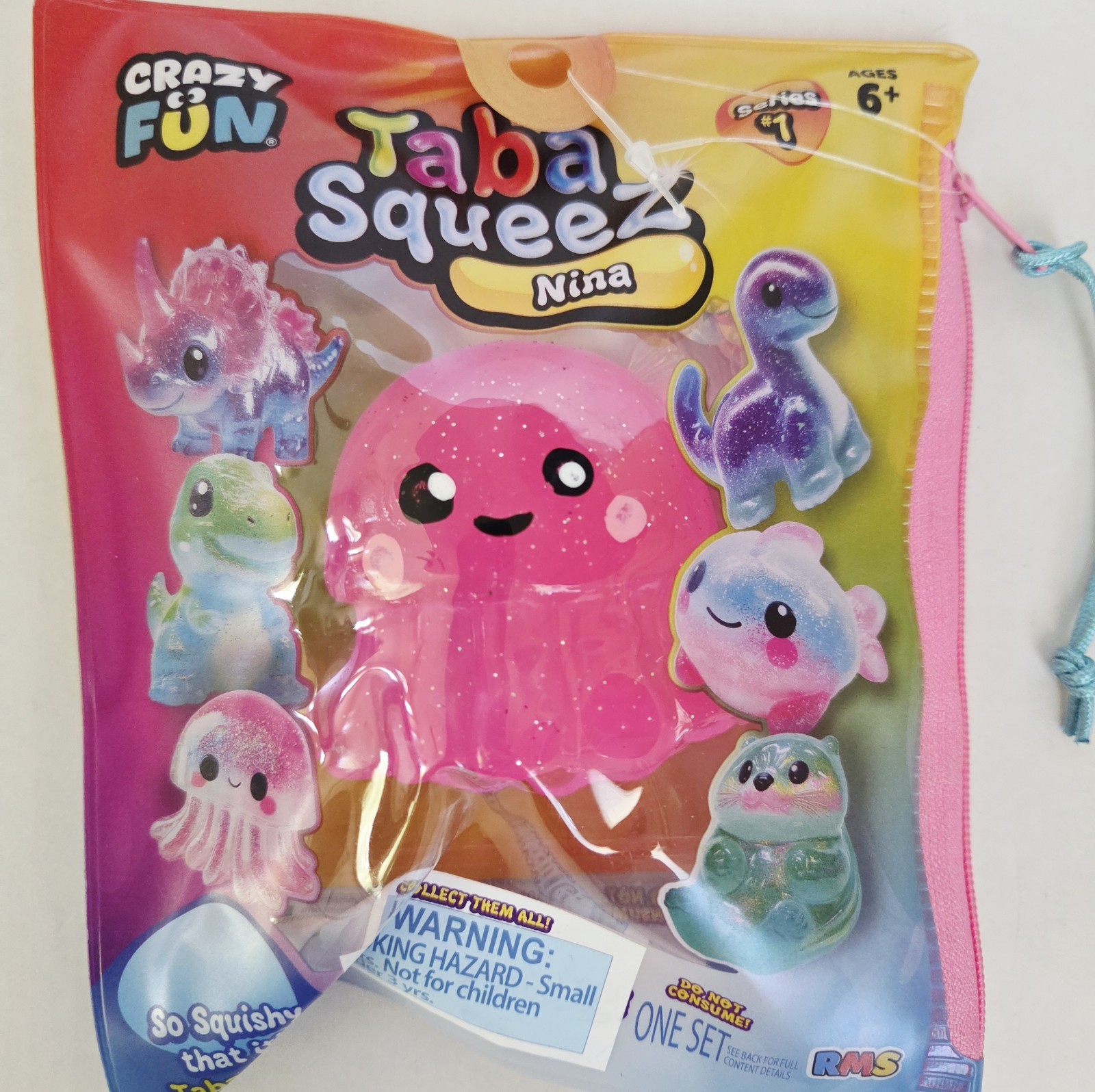 Taba Squeez NINA Pink Jellyfish Squishy, Series 1 w/ Jelly Fish and Sequin Pack