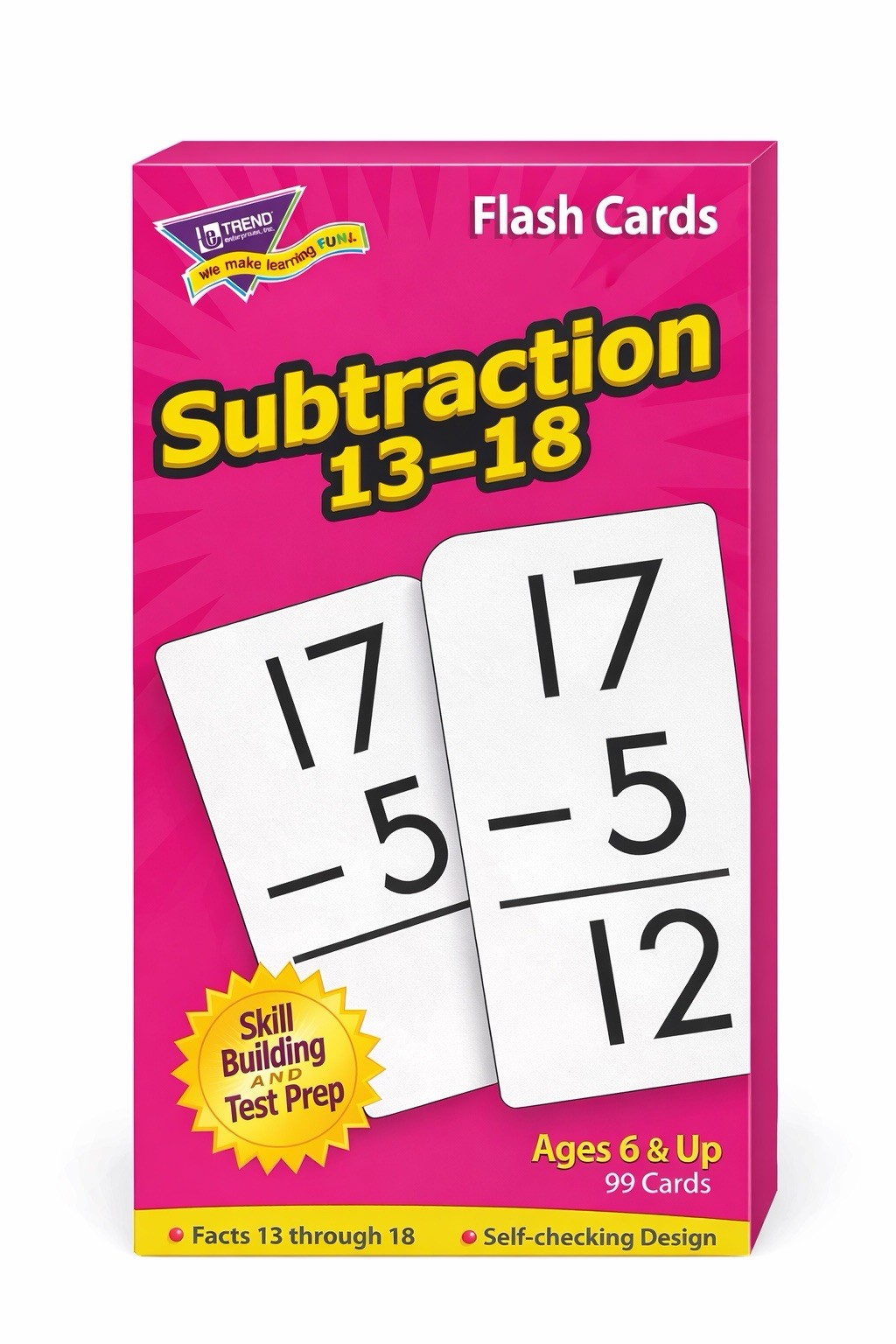 Trend Enterprises Subtraction Flash Cards 13-18 Self Checking 99 pc Set Ages 6+ 