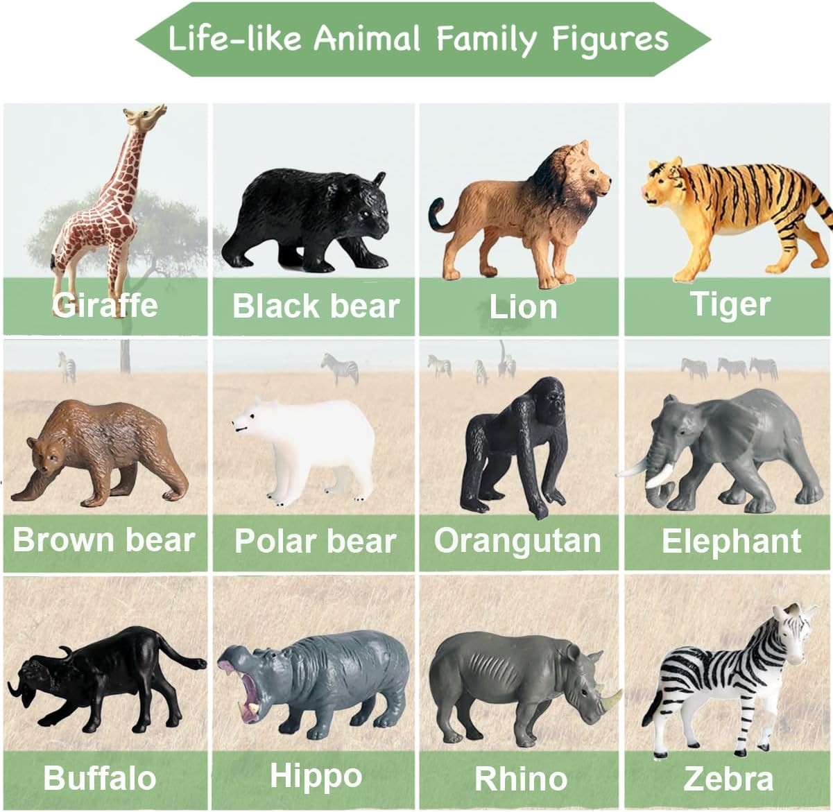 12 Pcs Mini Safari Animals Figures Toys, Realistic Jungle Zoo Animal Figurines C
