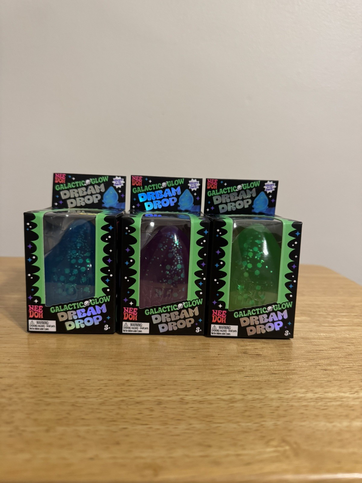 Needoh Galactic Glow Dream Drop in Blue, Purple and Green Lot of 3