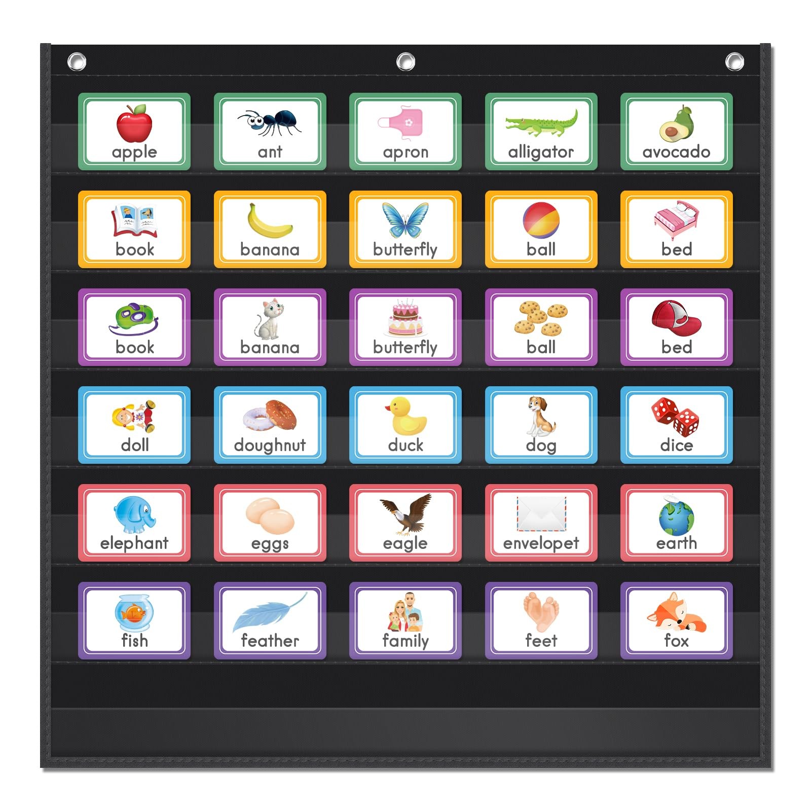 AUVCAS Standard Pocket Chart Clear 7 for Classroom & Home 28″L x 28″W, Black